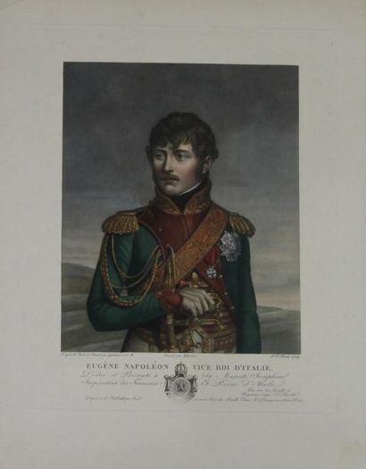 GREGORIUS, d'après «Eugêne Napoléon, vice roi d'Italie.» Gravure aquarellée par Ruotte,...