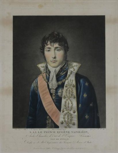 null «S.A.I. Le Prince Eugène Napoléon.» Gravure aquarellée par P.M. Alix. 33 x 43...