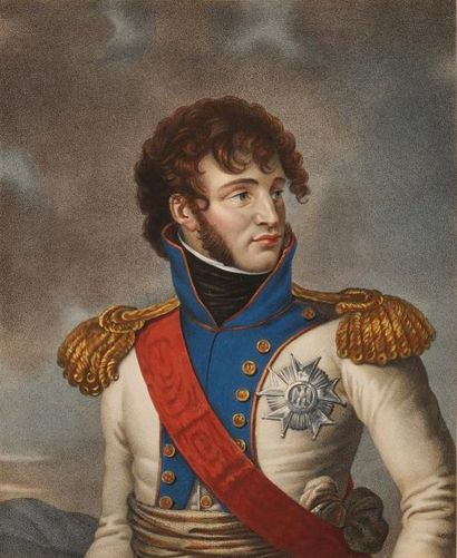GROS, d'après «Son Altesse Impériale le Prince Joachim.» Gravure aquarellée par Ruotte,...