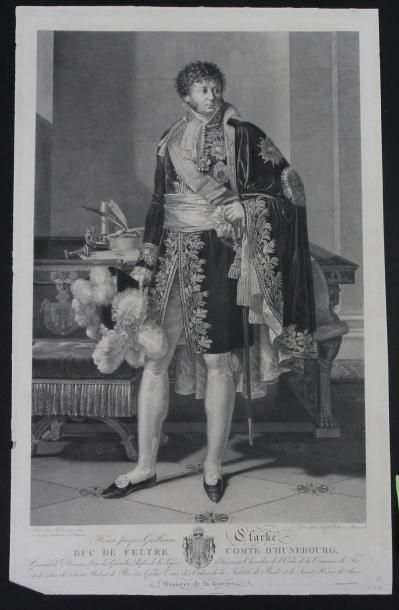FABRE d'après «Le Général Clarke, Duc de Feltre.» Gravure par Massard. 38 x 68 cm....