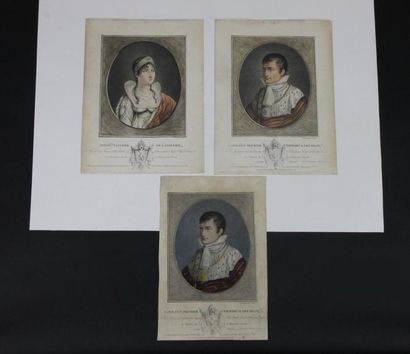 null «L'Empereur Napoléon et l'Impératrice Joséphine» Paire de gravures aquarellées....