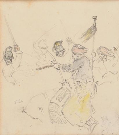 Edouard DETAILLE (Paris 1848-1912) «Etude de Dragons et Mameluks de la Garde Impériale»...