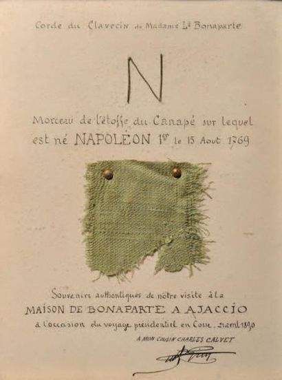 null Deux souvenirs provenant de la maison natale de l'Empereur Napoléon Ier: -Fragment...