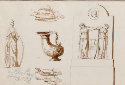 FONTAINE Pierre François Léonard (1762-1853) «Etude d'une frise à l'antique» Encre...