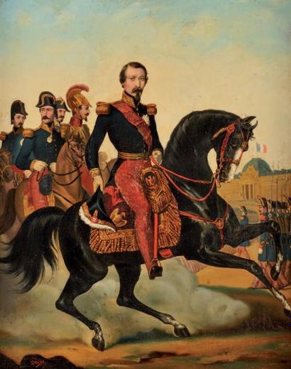 DEGRE. Ecole française «L'Empereur Napoléon III passant en revue ses troupes devant...