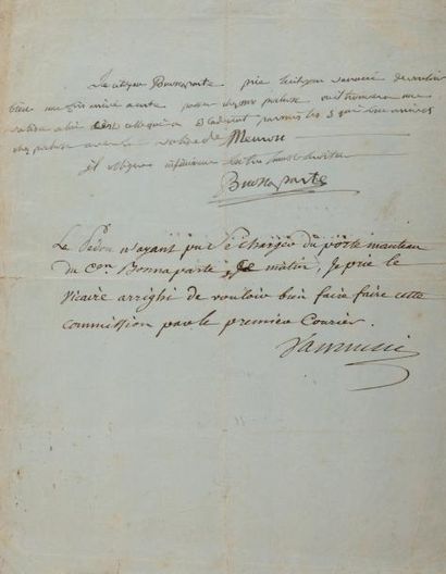 BONAPARTE (Napoléon) Piece autographe signée «Buonaparte». [Corse], s.d. 5 lignes...