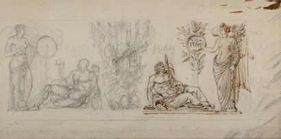 Charles PERCIER (1764-1838) «Allégorie du Tibre et du Nil, 1801-1802» Projet pour...