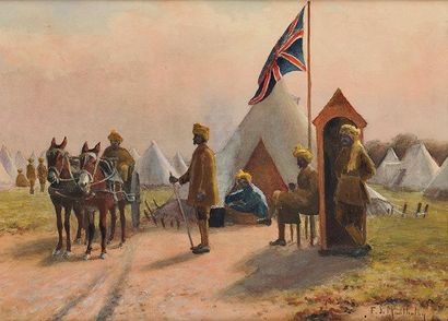 François de MONTHOLON (1856-1940) Entrée du camp des troupes indiennes sikhs, camp...