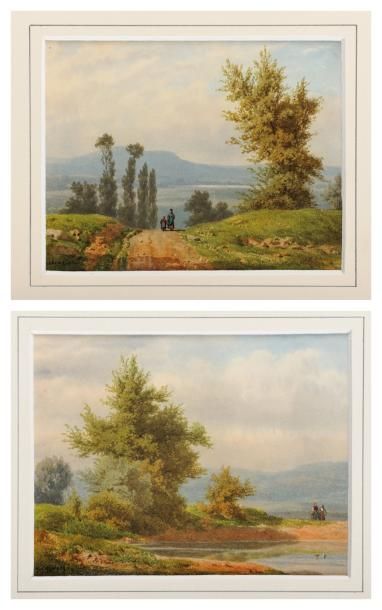 HEDWIG CALMELET (1814-?) Environs de Paris Deux aquarelles Signés en bas à gauche...