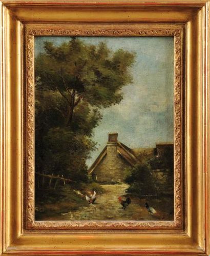 École Française du XIXe siècle Basse-coure Sur sa toile d'origine Signé en bas à...