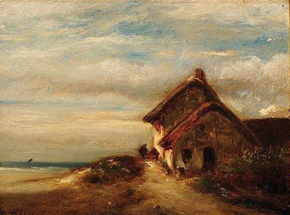 Jules DUPRE (1811-1889) La chaumière près de la mer Sur sa toile d'origine (Blanchet)...