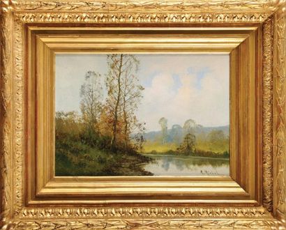 R.MICHEL (XIXè siècle) Paysage à la rivière Sur sa toile d'origine Signé en bas à...