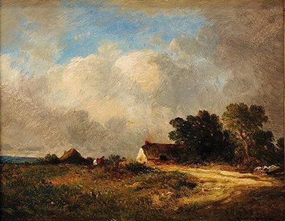 Léon Victor DUPRE (1816-1879) Paysans près de la chaumière Sur sa toile d'origine...