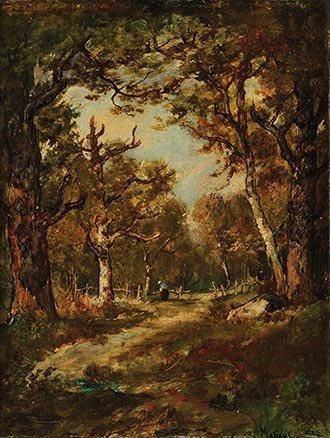 Camille MAGNUS (1850-?) Fagotière en forêt Huile sur panneau Signé et daté 82 en...