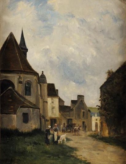 Stanislas Victor LEPINE (1835-1892) Rue de village en pays de Caux, Normandie Sur...