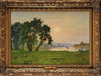 Lucien SIMONNET (1849-1926) La Seine au Pont de Poissy Sur sa toile d'origine (Tasset...