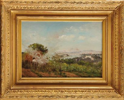 Alfred MOUILLON (1832-1886) Fenaison sur les hauteurs de la Seine Sur sa toile d'origine...