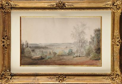 François Edmé RICOIS (1795-1881) Au bois de Longchêne Aquarelle Signé, situé et daté...