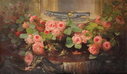 Joseph DE RUYSSCHER (XIXè-XXè siècle) La Force de l'Amour Sur sa toile d'origine...