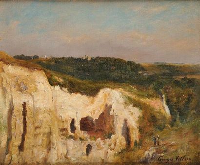 Georges René VILLAIN (1854-1930) Falaise en Normandie Sur sa toile d'origine (Ph....