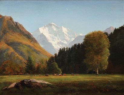 Auguste Henri BERTHOUD (1829-1887) (ci-contre) Vue du Mont Blanc Sur sa toile d'origine...