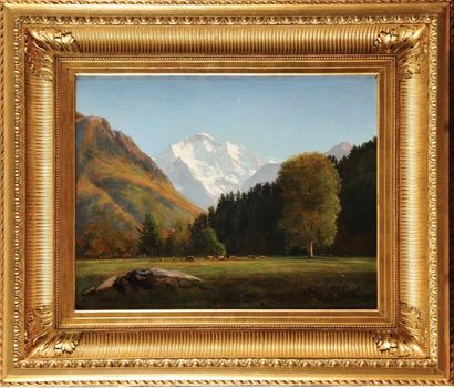 Auguste Henri BERTHOUD (1829-1887) (ci-contre) Vue du Mont Blanc Sur sa toile d'origine...