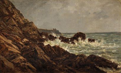 AUGUSTE ANASTASI (1820-1889) Côte rocheuse en Bretagne sud, près de Pont-Aven Huile...