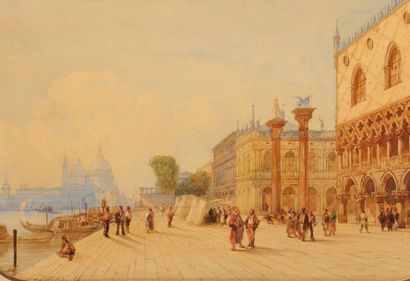 Jean LUCAS (1823-?) Le long du Palais Ducal, sur le bassin de San Marco, à Venise...