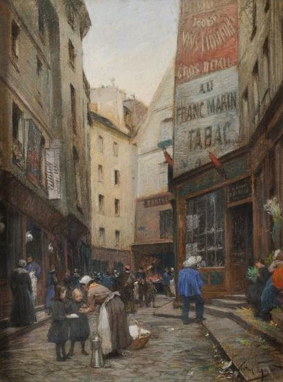 Victor Gabriel GILBERT (1847-1935) Les Halles Pastel Signé en bas à droite 60 x 45...