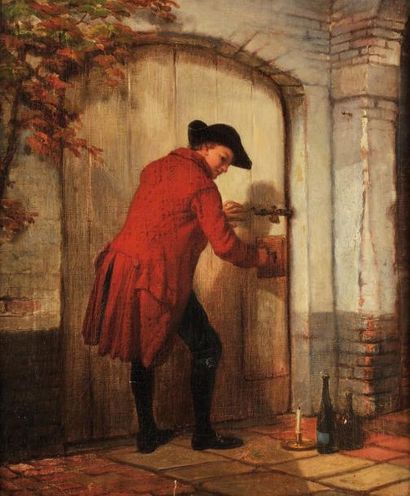 Charles Augustin WAUTERS (1811-1869) Le passage secret Sur sa toile d?origine Signé...