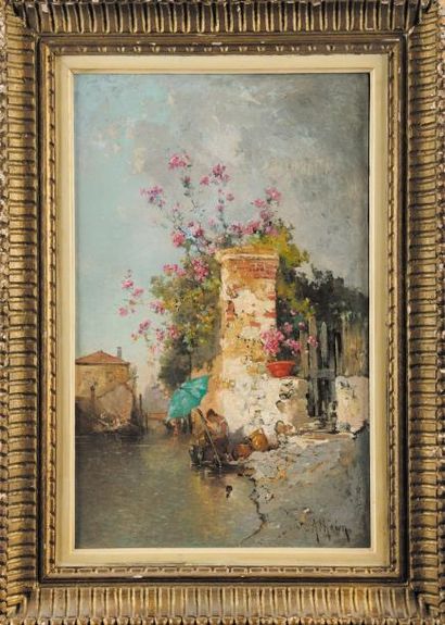 Jean D?ALHEIM (1832-1894) Vue de Venise Huile sur toile Signée en bas à droite 69...