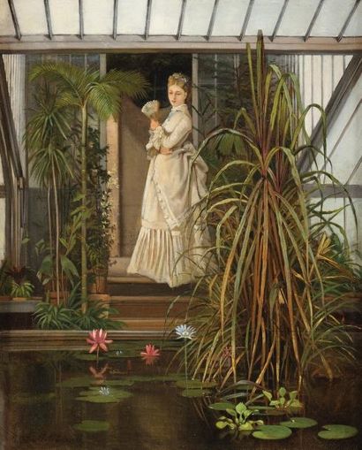 Camille Léopold CABAILLOT-LASSALLE (1839-?) Elégante dans une serre Sur sa toile...