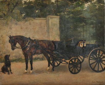 Paul TAVERNIER (1852-1943) Le fiacre Sur sa toile d?origine Signé et daté 1883 en...