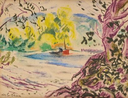 ALCIDE-MARIE LEBEAU (1873-1943) La pêche Pastel Signé en bas à gauche 23 x 30 cm...