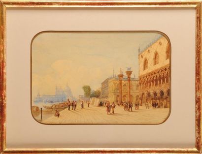 Jean LUCAS (1823-?) Le long du Palais Ducal, sur le bassin de San Marco, à Venise...