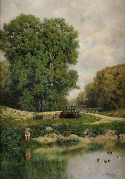 Claude François A. DE MESGRIGNY (1836-1884) Un dimanche à la pêche Huile sur toile...