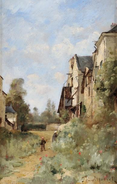 Paul Désiré TROUILLEBERT (1829-1900) Paysans à la ferme Sur sa toile d?origine Signé...