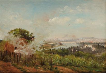 Alfred MOUILLON (1832-1886) Fenaison sur les hauteurs de la Seine Sur sa toile d?origine...