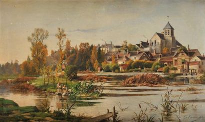 Emmanuel ROUSSEAU (XIXè-XXè) Lavandières à Montigny sur Loing Sur sa toile d?origine...