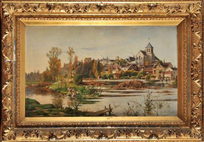 Emmanuel ROUSSEAU (XIXè-XXè) Lavandières à Montigny sur Loing Sur sa toile d?origine...