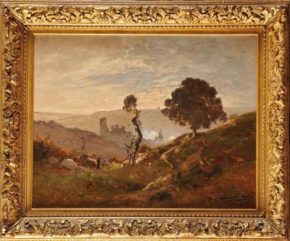 Louis Alexandre CABIE (1854-1939) Paysage aux ruines Sur sa toile d?origine (Imberti)...