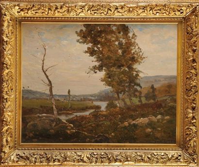 Louis Alexandre CABIE (1854-1939) Paysage à la rivière Sur sa toile d?origine (Imberti)...