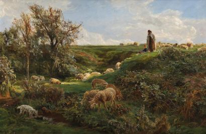Henri Arthur BONNEFOY (1839-1917) Berger et ses moutons Sur sa toile d?origine Signé...