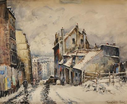 FRANK-WILL (1900-1951) Montmartre, la maison de Mimi Pinson Aquarelle et gouache...