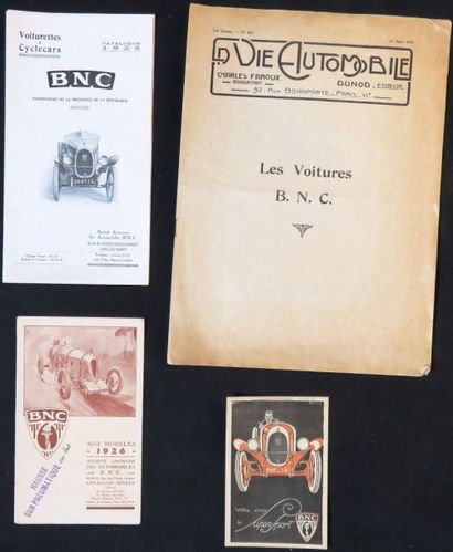 BNC  Catalogues et dépliants de la marque BNC: catlogue 1925; 1926; La vie automobile...
