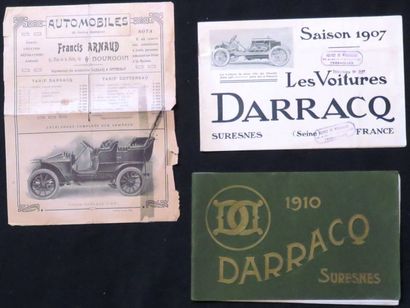 DARRACQ  Catalogue, dépliant et affiche publicitaire: tarifs; catalogue 1907 et catalogue...