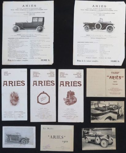 Dépliants et catalogue ARIES  Dépliants et catalogue ARIES 1909/1912 ; 1913; tarifs...
