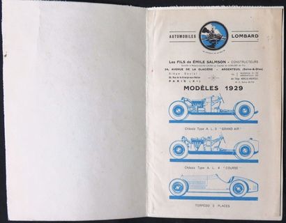 LOMBARD Catalogue des modèles 1929 