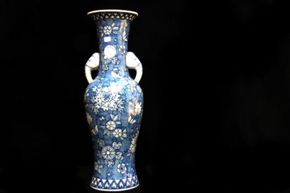 null CHINE Vase balustre en porcelaine bleu et blanc et aux anses stylisant des têtes...