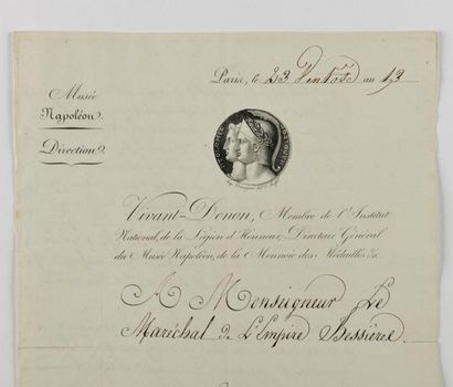 DENON (dominique Vivant) 3 Lettres signées au maréchal BESSIÈRES. 1805 et 1810. BELLE...
